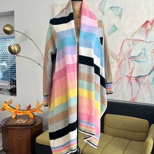 One Girl Who cashmere wrap sweater cardigan drape medium rainbow